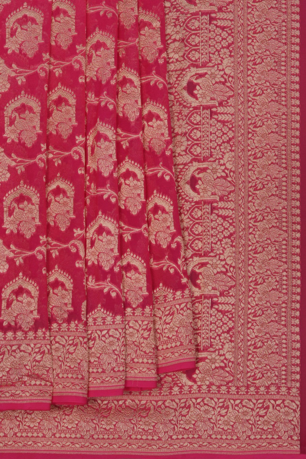 Image of Banarasi Georgette Coral Pink Saree